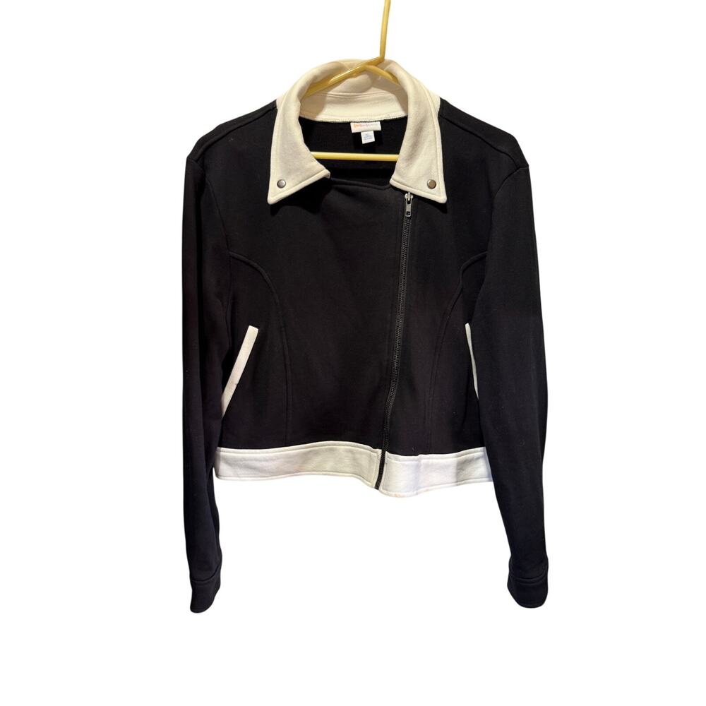 Lularoe Asymetrical Zip Up Two Tone Moto Style Cotton Stretch Jacket Size XL